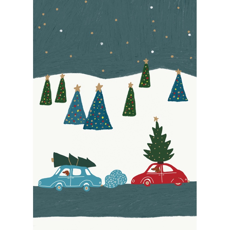Dogs, Cars, Trees Christmas Card