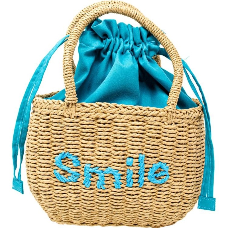 Wicker Basket Bag "SMILE" - Blue