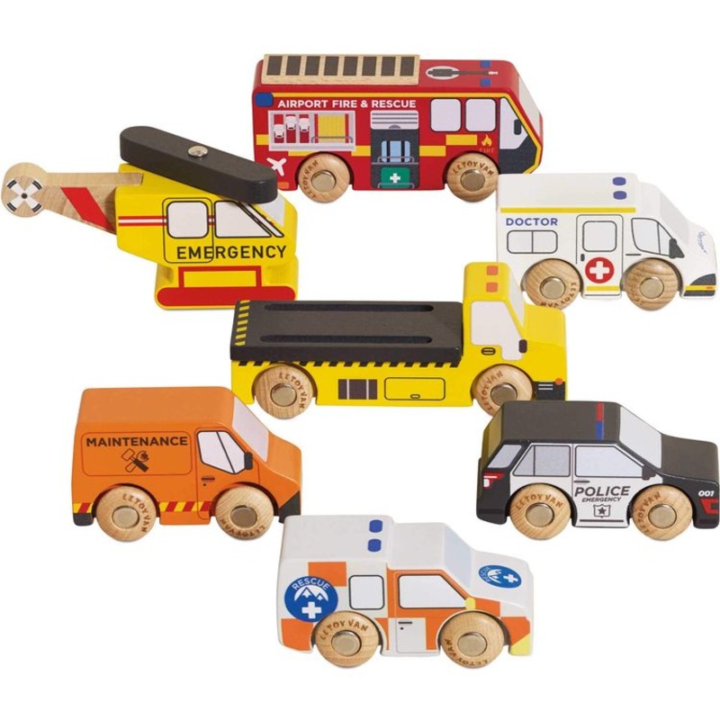 Wooden Set of 7 Emergency Vehicles