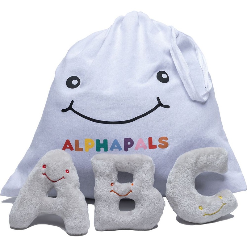Alphabet Mini Plush Set - Dove Grey Letters with White Drawstring Bag