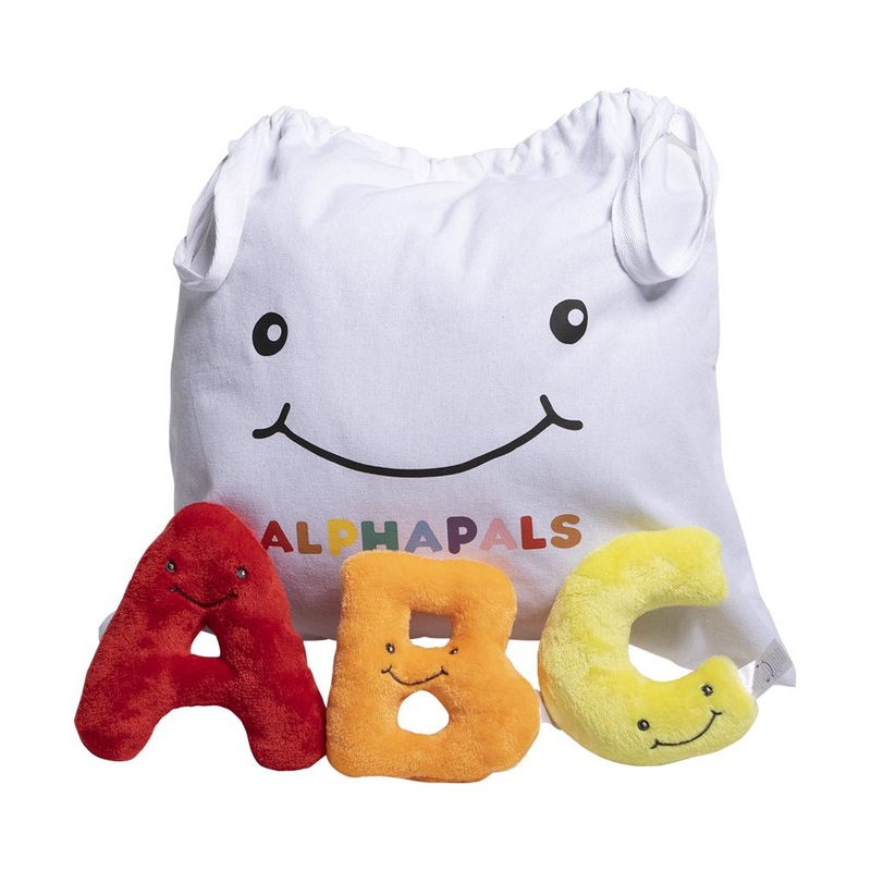 Alphabet Mini Plush Set - Rainbow Letters with White Drawstring Bag
