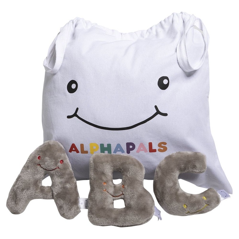 Alphabet Mini Plush Set - Rhino Grey Letters with White Drawstring Bag