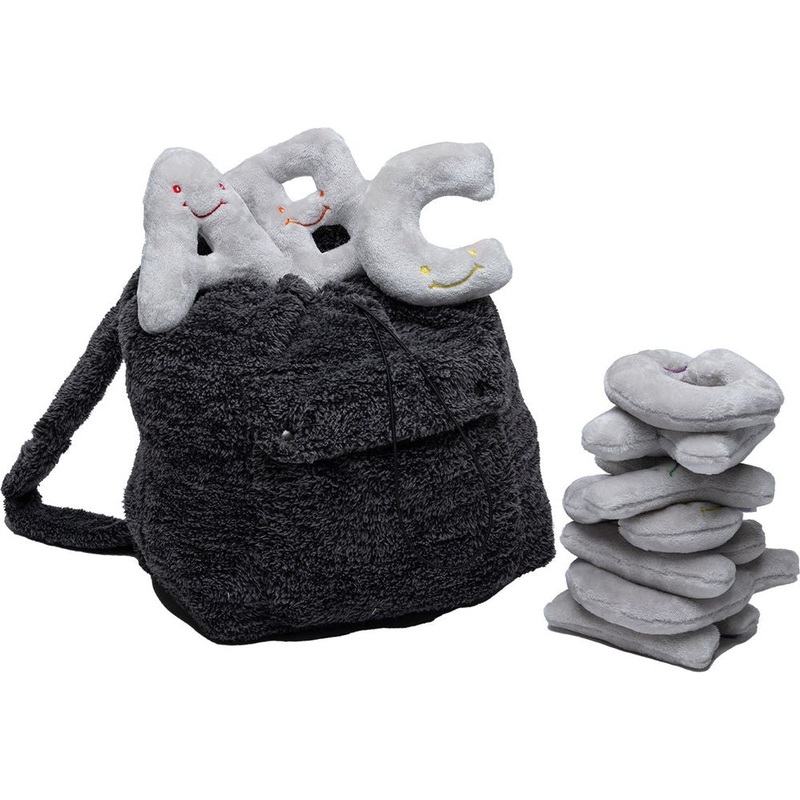 Alphabet Plush Set - Dove Grey Letters with Dark Grey Backpack
