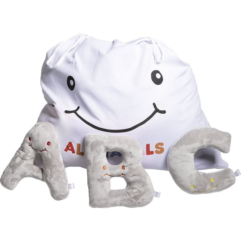 Alphabet Plush Set - Dove Grey Letters with White Drawstring Bag